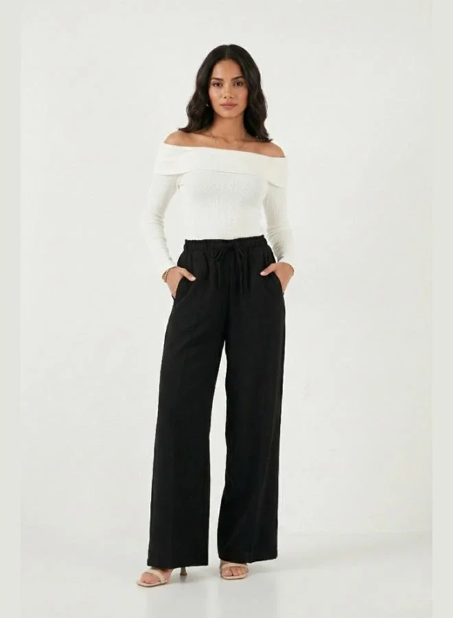 ليلا Lela Relaxed Fit High Waist Wide Leg Tie-Up Trousers Women's Pants 6923874